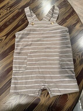 Striped Taupe Kids Overalls Romper